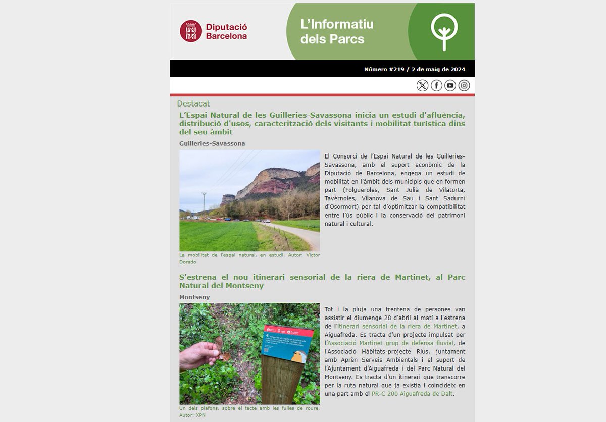 Segueix l'actualitat de la #XarxadeParcs Naturals a l'Informatiu dels Parcs parcs.diba.cat/web/l-informat…