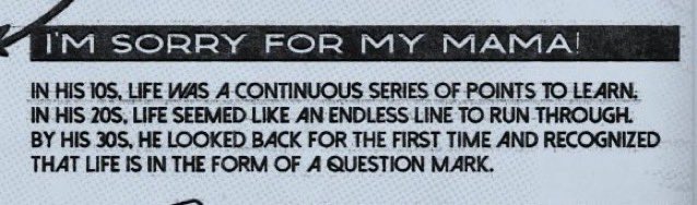 - In his 10s , life was a continuous series of points to learn. -In his 20s, life seemed like an endless line to run through . - By his 30s he looked back for the first time and recognized that life is in the form of a question mark. Why I’m so emotional rn , Junmyeon😭