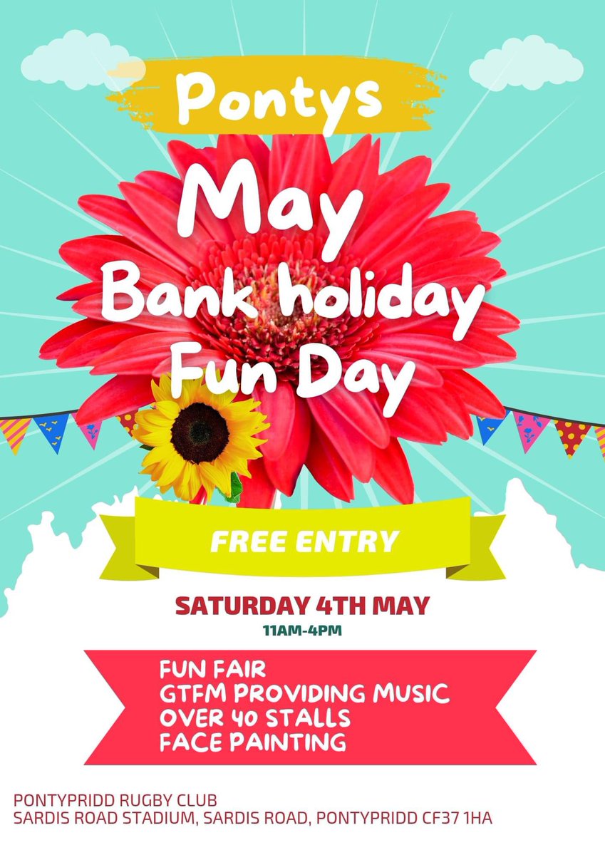 ***THIS SATURDAY*** Come on down to Pontypridd Rugby Club for a day of fun with 40 small business stalls, Andrew Holmes Funfair and Music provided by GTFM 🎡🎶
