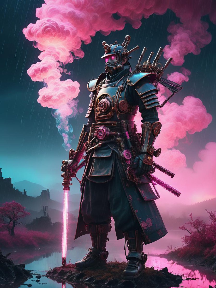 Good night  everyone 🌙🌸✨
The Steampunk Samurai in a pink glowing landscape
#AIイラスト #Creative #AIArtwork #AIart #aiartcommunity #colourful #samurai #pink #steampunk