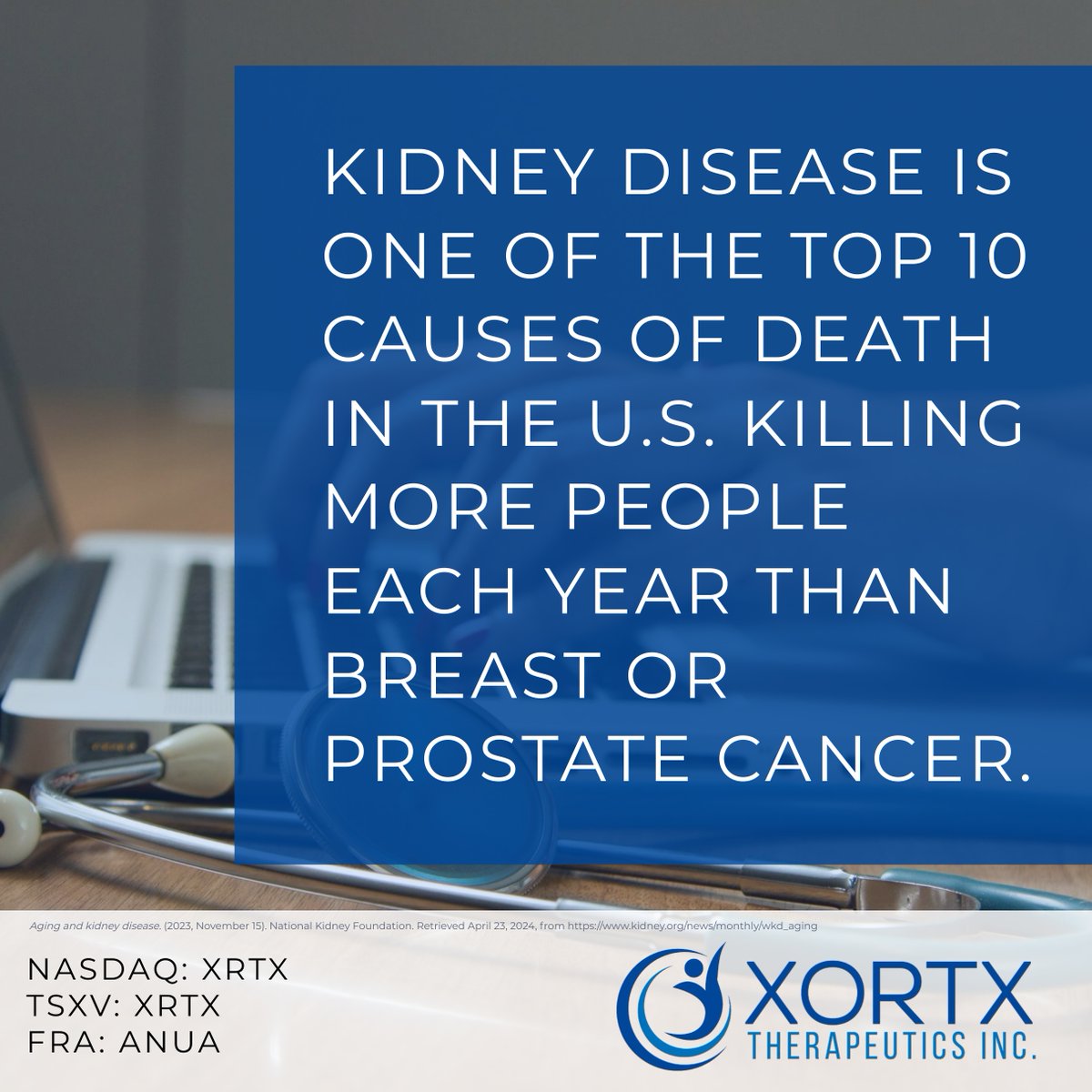 Kidney disease is one of the top 10 causes of death in the United States. Killing more people each year than breast or prostate cancer. 

Xortx Therapeutics is pioneering new therapies for progressive kidney disease. 

$XRTX #KidneyDisease #APDKD