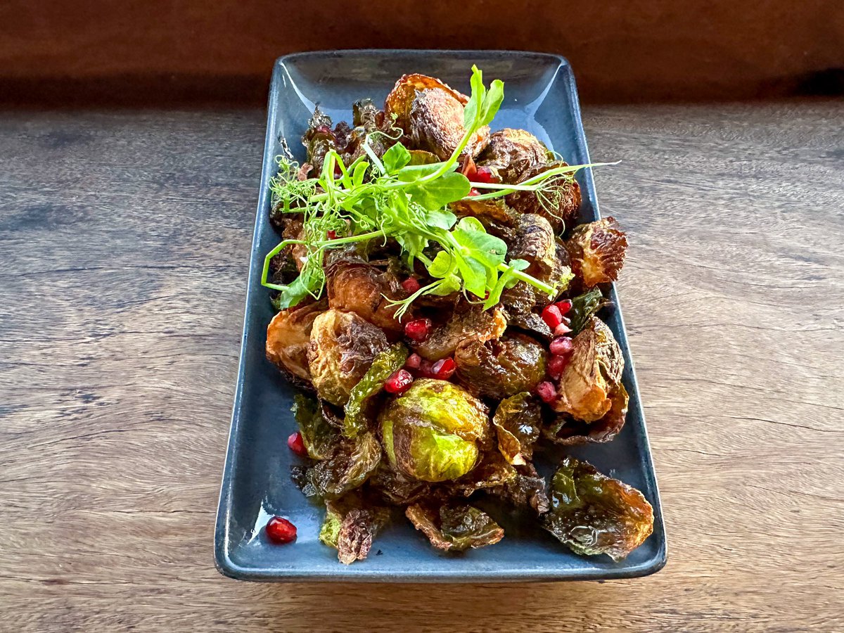 Our Brussels Sprouts are made with a white miso &amp; sake glaze, pomegranate seeds, and truffle salt 🥬 This salt gives it a hint of truffle 🍄  If you’ve tried this dish, let us know what you think in the comments below 👇 #StellaNewHope #BrusselsSprouts #EatYourGreens #TruffleSalt