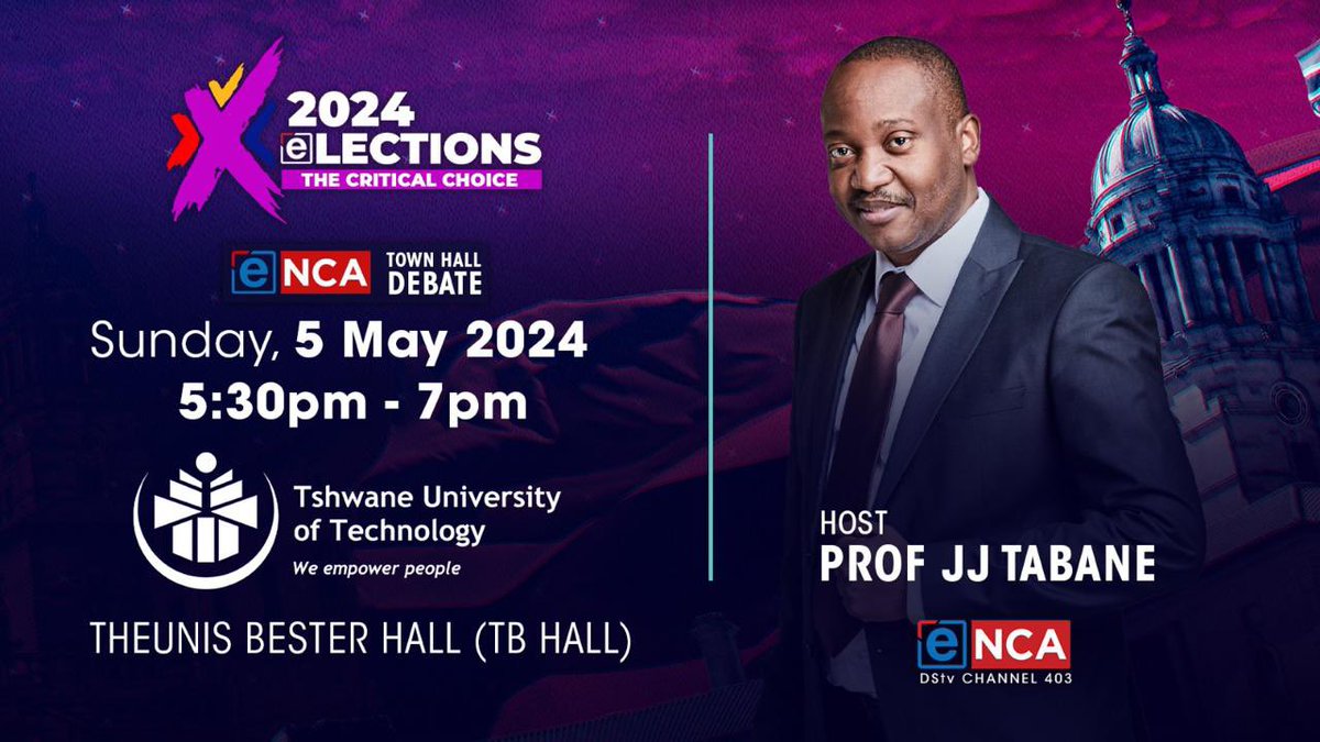 Hey TUT Fam! 3 days left!! Join us on Sunday, 5 May at the Tshwane University of Technology,Theunis Bester hall (TB Hall) to voice your opinions on the upcoming elections from 17:30 to 19:00 RSVP: SinthumuleM@tut.ac.za to be part of the debate. #2024Elections #Fromgood2great