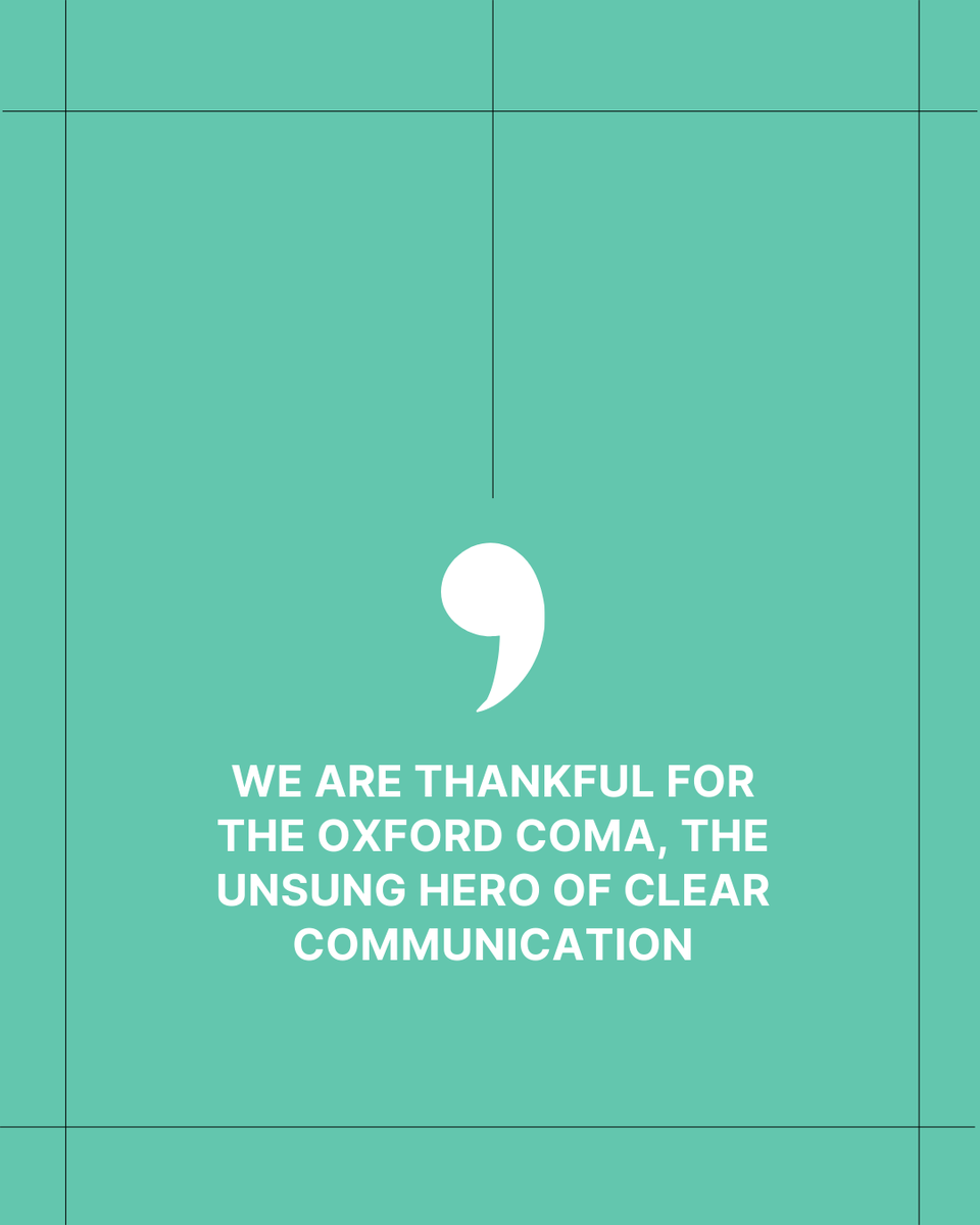 Thankful Thursday: We're thankful for the Oxford comma, the unsung hero of clear communication. What's your favorite punctuation mark? 📚 #GrammarGeeks #OxfordCommaForTheWin