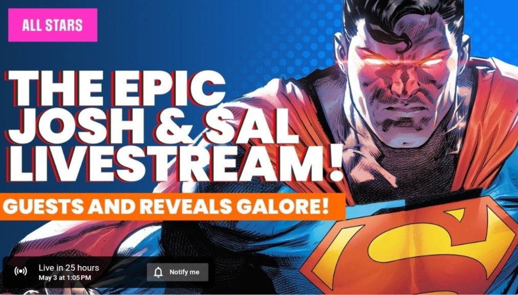 Join me and @SalSaysWhat on the ComicPop Returns YouTube channel TOMORROW at 10am PST/1pm EST for a comic book livestream extravaganza! News stories, anecdotes, and plenty more at: youtube.com/live/CnYcRgx0E…