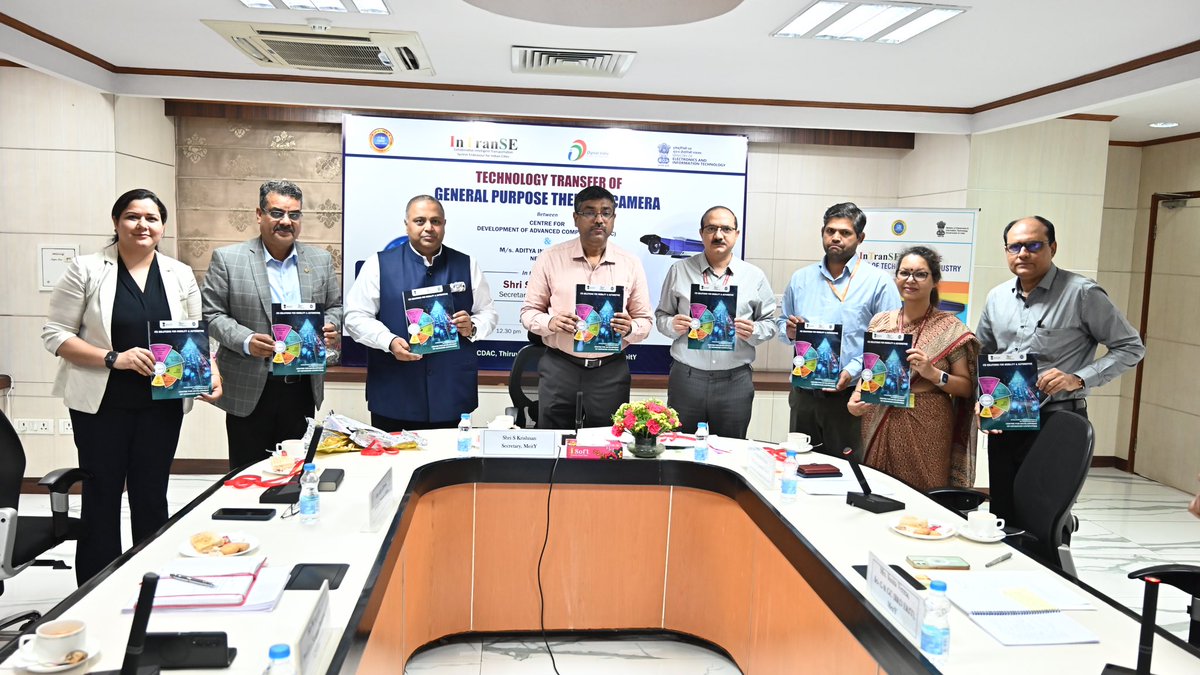 Launch of the Intelligent Transportation System Technology/Product Booklet and the Transfer of Thermal Camera tech from CDAC Thiruvananthapuram to M/s Aditya Infotech (CP Plus)—A step towards Innovation, Sci & Tech theme of #VikshitBharat2047 Read more-pib.gov.in/PressReleasePa…