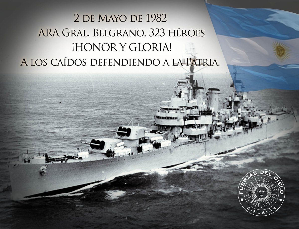 Hoy se conmemoran 42 años del hundimiento del ARA General Belgrano. 
Gloria y Honor a los caídos defendiendo la Patria!

#MalvinasArgentinas