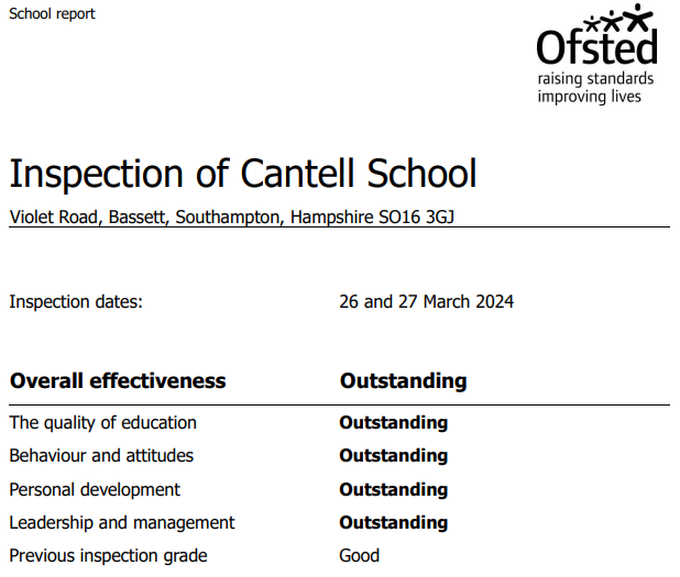 CantellSchool's tweet photo. We are absolutely thrilled to announce that Cantell School has been judged as OUTSTANDING in  in our recent Ofsted inspection on March 26th and 27th!   To read the full Ofsted report please click the following link: 

https://t.co/5nNDukAAAU

#CantellandProud #CantellFamily https://t.co/EyDaxfFmsR