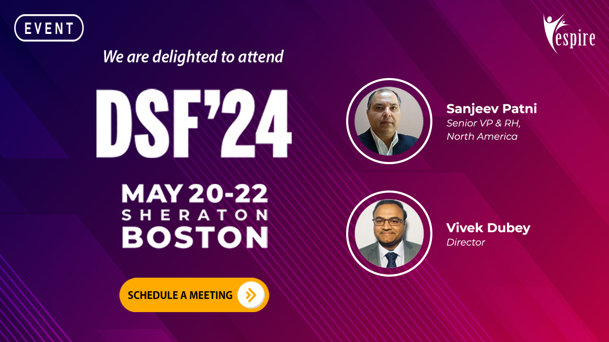 We're delighted to share that we are attending DSF'24. Meet team @EspireInfolabs at the event to discover how our solutions can enhance your #CX, increase #customeracquisition and #retention, and improve #operationalefficiency. >> bit.ly/2YAZkVE