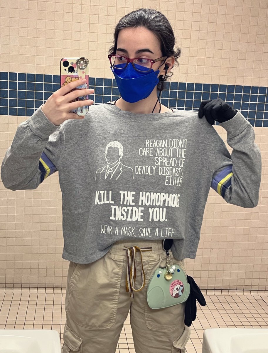 So I went to the infectious diseases seminar and my old grad friend, who’s a gay man, sat next to me. He asked “what does your shirt say? I saw Reagan but couldn’t read the rest”, I turned so he can read it, he went “oh cool” and we just stared at each other. He was not masked.