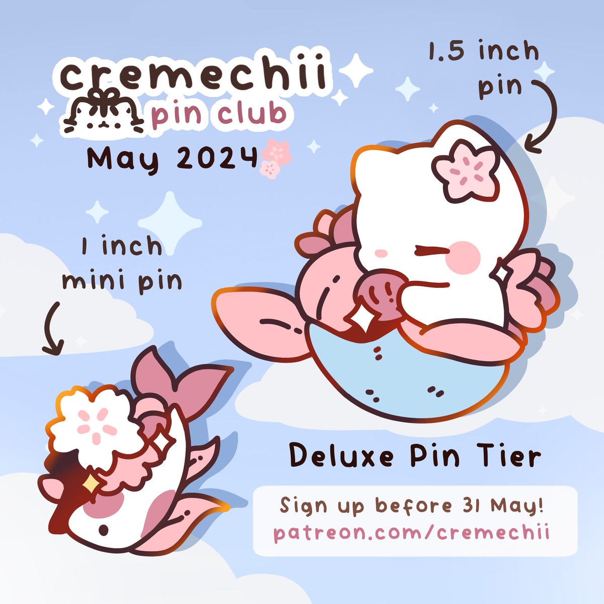 May Pin Club rewards! 🌸 Join this month for these blossom mermaid themed pins 🌊 