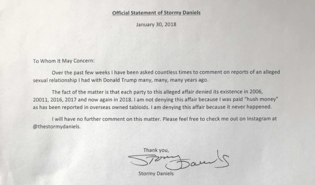 More from Stormy's ex-atty - this is 'technically true' too: 'I don’t think that anyone had ever alleged that there was a *relationship* between Stormy Daniels and Donald Trump. I believe a relationship is an ongoing interaction,' says Keith Davidson who wrote it