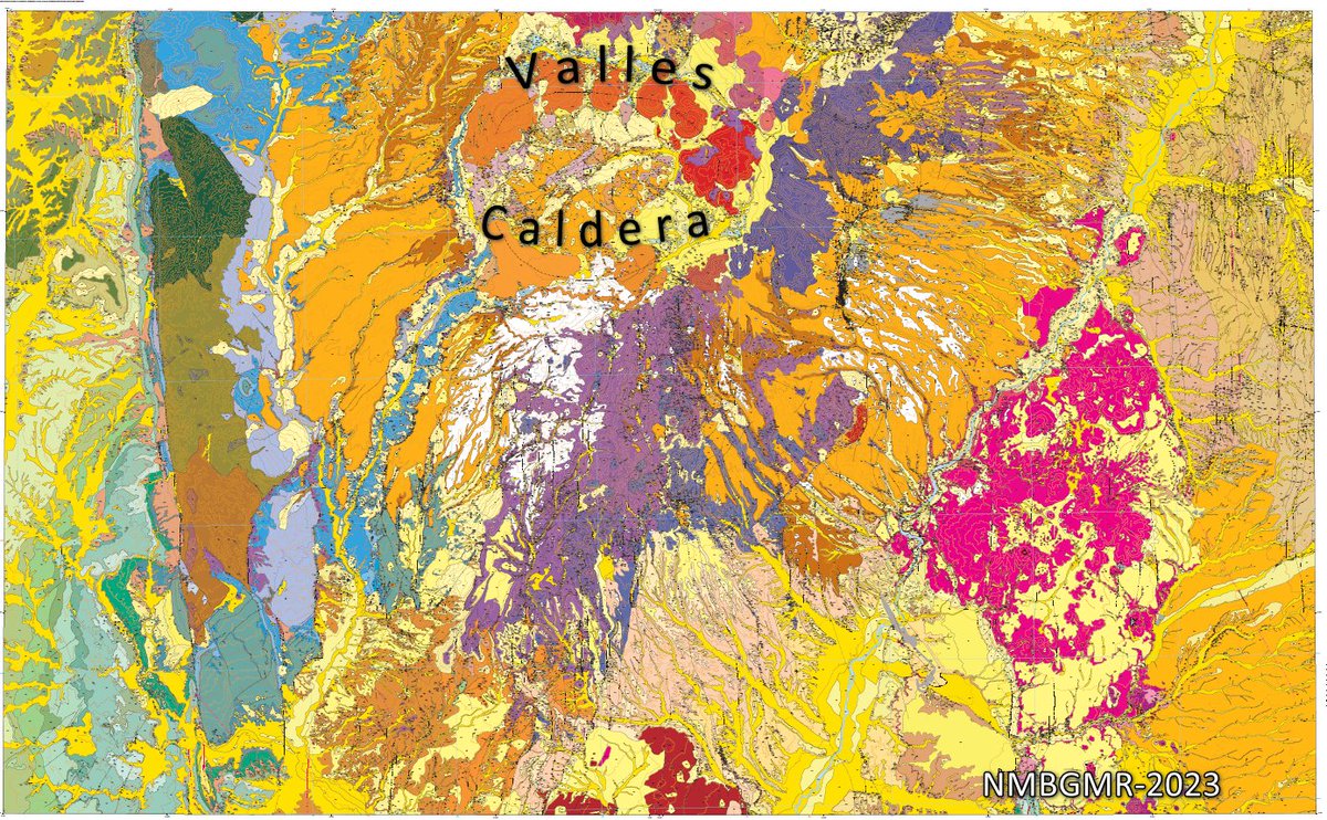 Kelley and others of the New Mexico Bureau of Geology and #Mineral Resources have published an exquisite 1:24,000 scale geologic map of the #LosAlamos 30 x 60-minute quadrangle. This includes the #VallesCaldera of north-central New Mexico. Download at: geoinfo.nmt.edu/publications/m…