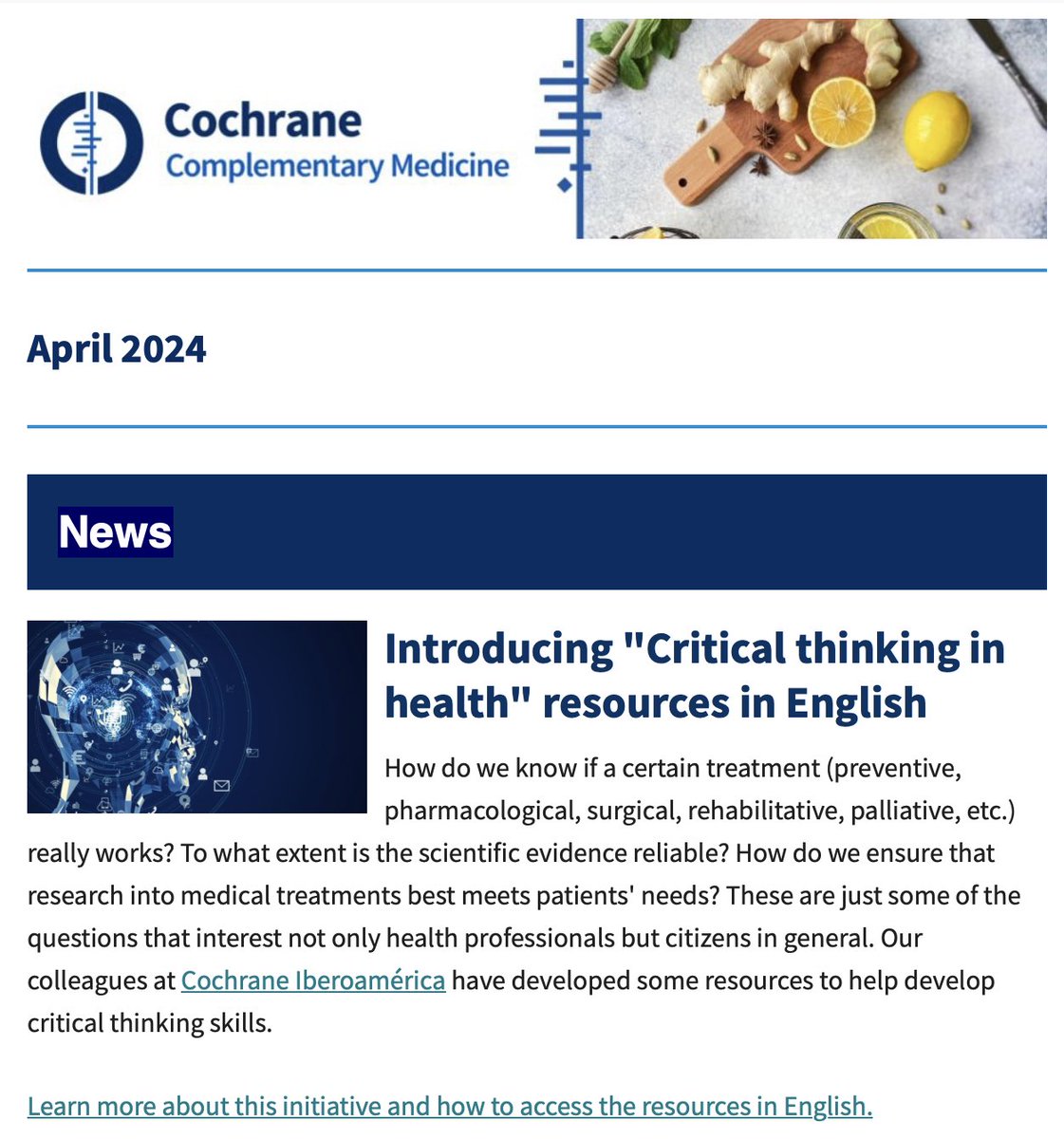 📣 Our quarterly newsletter is now available! Get updates on: 🔎Critical thinking in health resources in English 🤖An upcoming Cochrane web clinic on evidence synthesis and AI ...plus a selection of our latest 🎻blogshots & more! mailchi.mp/d6bcc0cef54c/t…] @cochranecollab