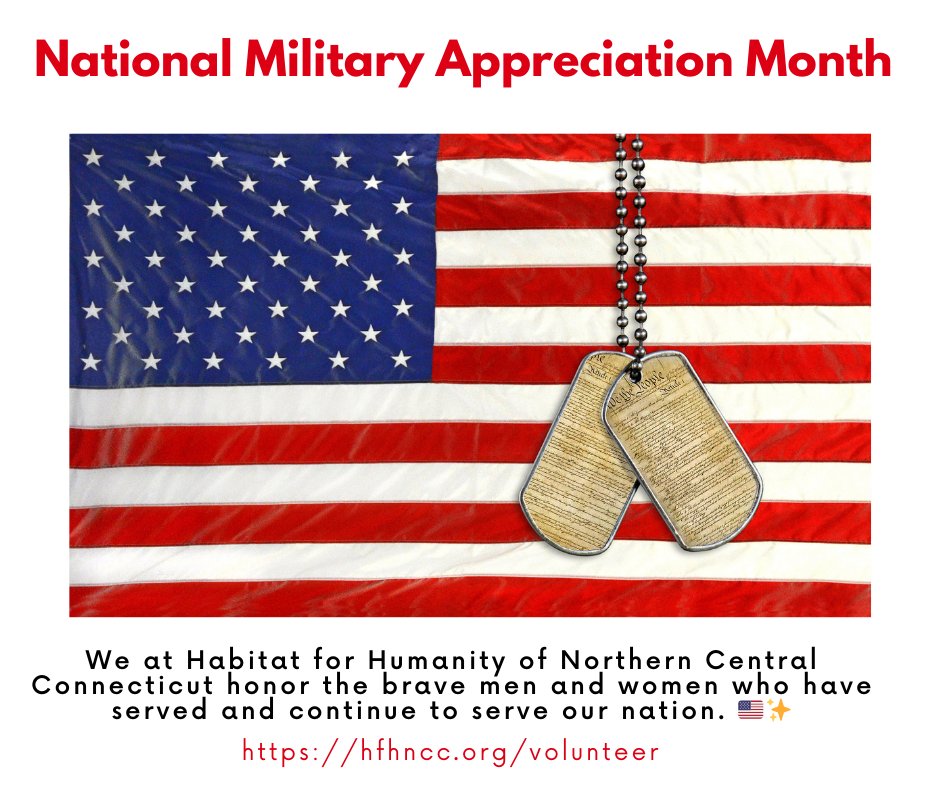 🌟 This #MilitaryAppreciationMonth, we honor our service members! Join HFHNCC in supporting veterans through housing and community projects. Volunteer or donate today and help us build homes and hope. 🏡💙 #HFHNCC #HabitatForHumanity #Veterans #fyp #community