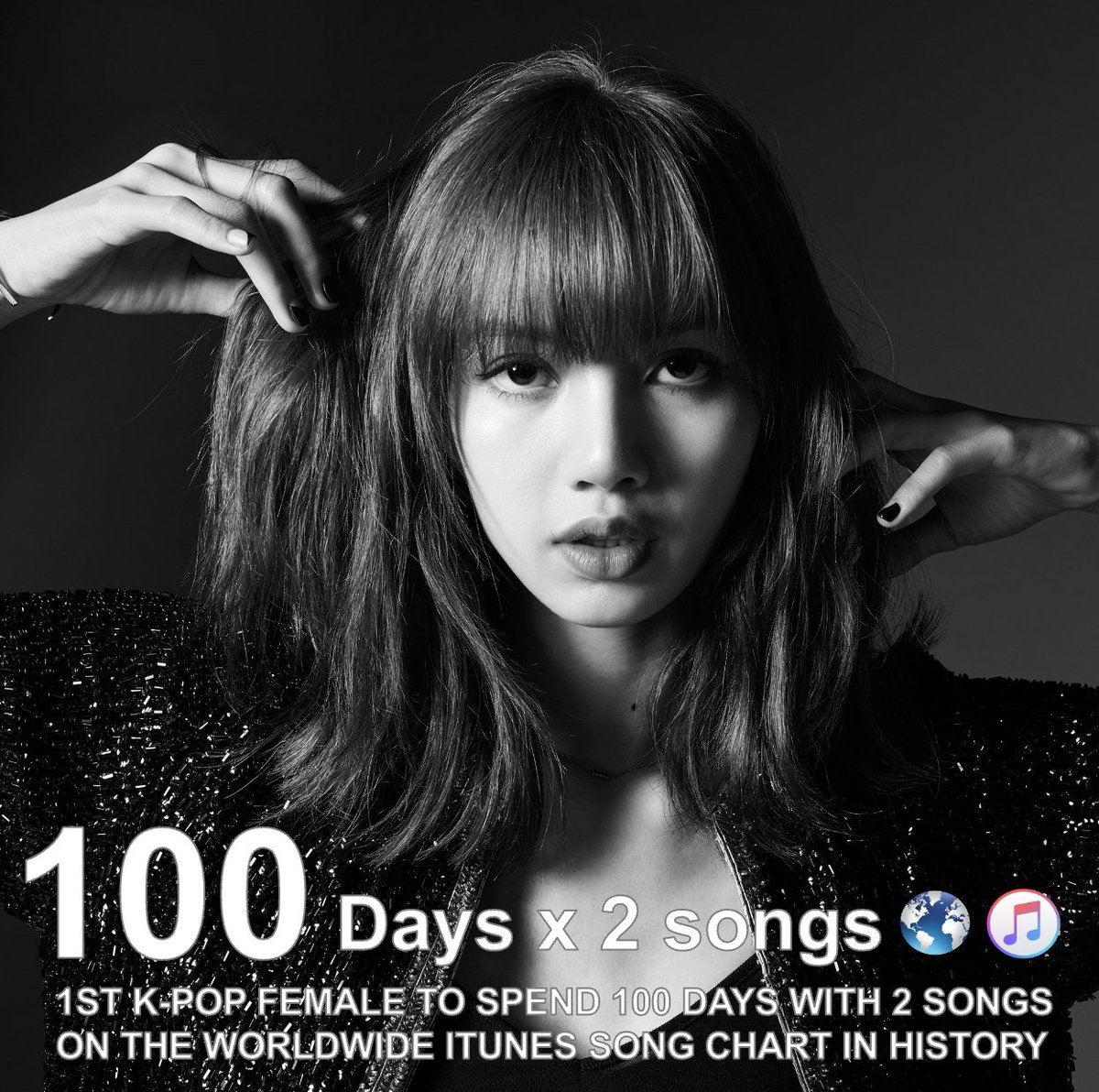 #LISA is the K-Pop Female with the Most Tracks spending 100 days on the Worldwide iTunes song chart (2) in history! 💪🥇🇰🇷👩‍🎤 📈💯🕛🌎🎵✖️2⃣🎶🐐🔥👑🖤

#Lloud @wearelloud