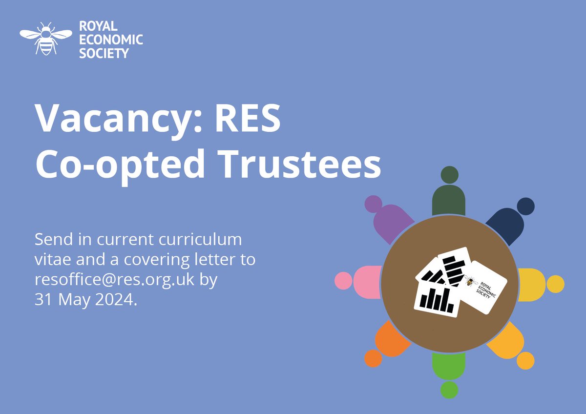 VACANCY - We are seeking to appoint two Co-opted Trustees to replace existing trustees whose terms end in October 2024.

More info👉bit.ly/49TPIsn
Submit by 31 May 2024

#vacancy #RESVacancies #EconTwitter