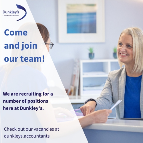 We're recruiting! 

Join our team at Dunkley's Accountants. We're looking for talented individuals to join us in various roles, check out our latest job opportunities here -  bit.ly/3UFFffI

#joinourteam #accountancyjobs #careeropportunities #accountants