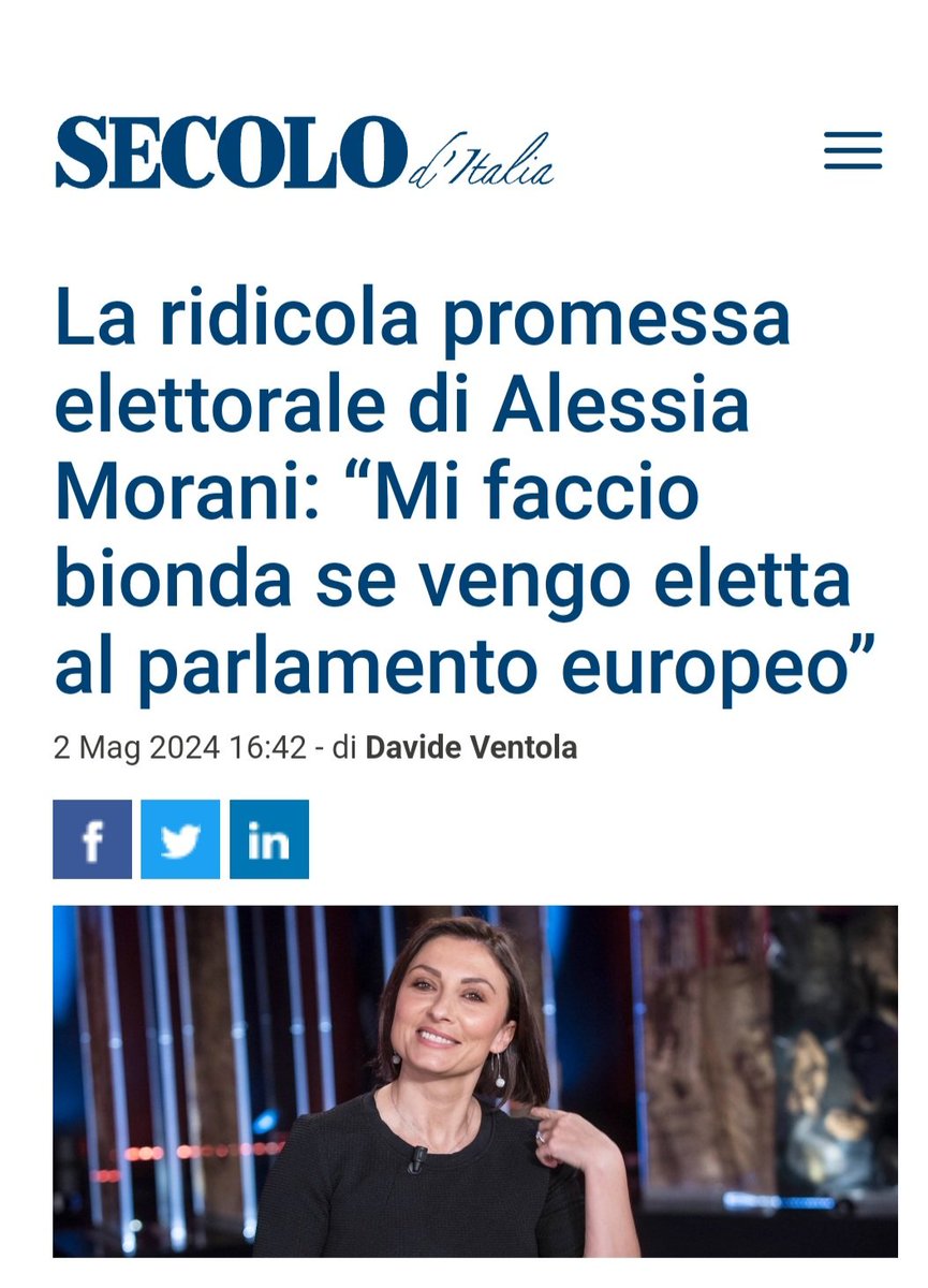 ATTENZIONE ⚠️ ALESSIA MORANI 'Se vengo eletta al Parlamento europeo mi faccio bionda, non l’ho mai fatto prima ma in caso di elezione prometto di tingerli”.