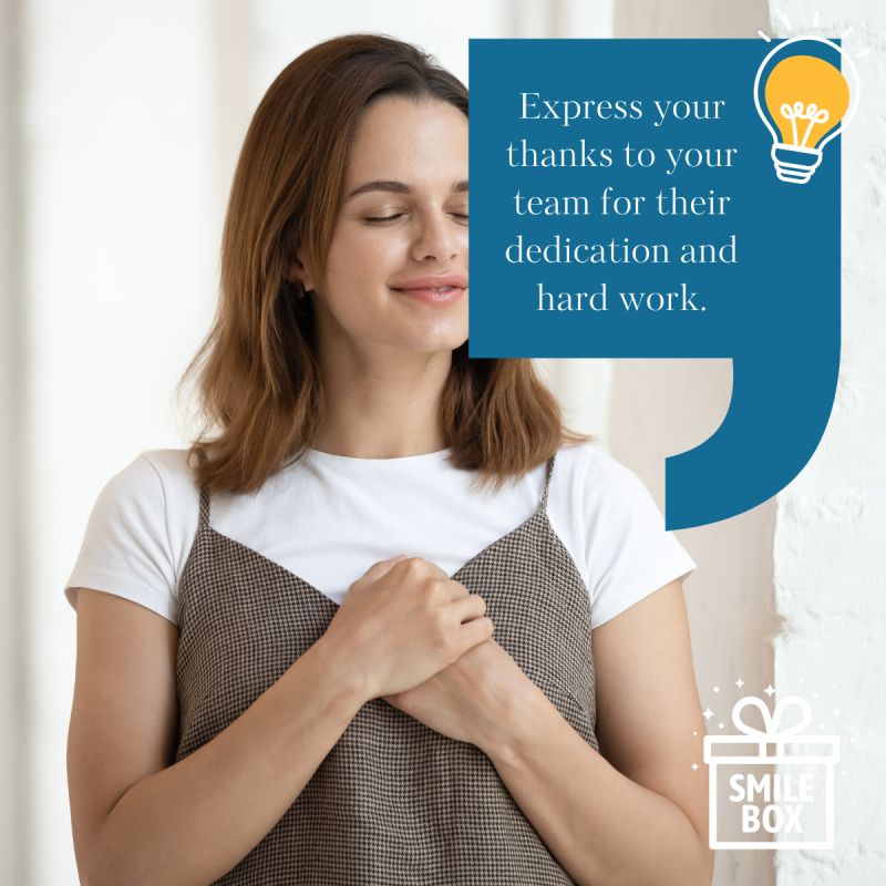 Gratitude & Reflection 🙏 

As Smile Box's campaign comes to a close, take a moment to reflect on the impact of gratitude. Express your thanks to your team for their dedication & hard work. Let's keep the positivity flowing!

#Gratitude #TeamSuccess #WellBeingInTheWorkplace 

1/2
