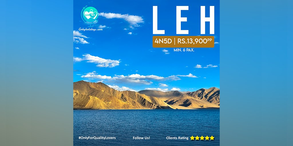 Enjoy a 4 nights 5 days trip to Leh with our well-curated itineraries for you. Book your Leh tour package at just Rs.13,900 per person with min. 6 pax. #GoByHolidays #OnlyForQualityLovers #YourOwnTravelCompany #leh #ladakh #lehladakh #pangong #nubra #kashmir #manali #jispa
