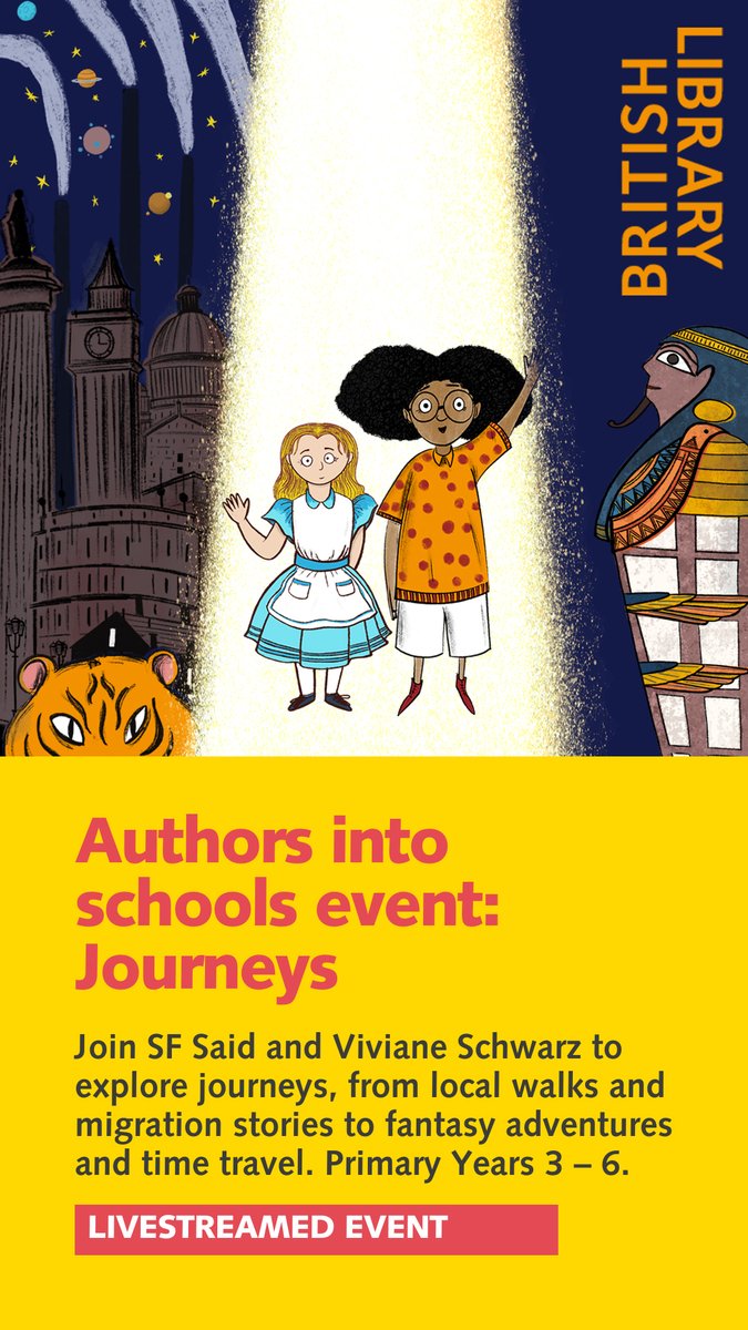Journeys: Authors into schools event, 18 June 1.20pm - 2.30pm. Children will start creating their own handmade journey books containing maps, words and pictures. Perfect for Years 3-6. …ebritishlibraryschools.seetickets.com/event/primary-…