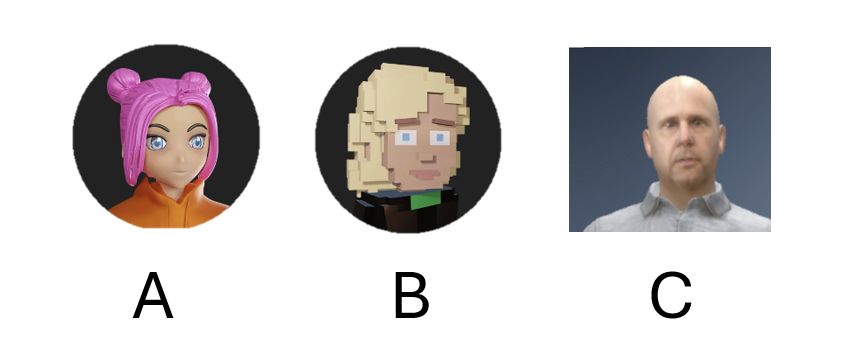 Eikonikos_HQ's tweet photo. If you were entering EIkonikos for the first time, would you create:
A) Cartoon Avatar
B) Voxel Avatar
C) Photo realistic Avatar https://t.co/8XAhSGjczx