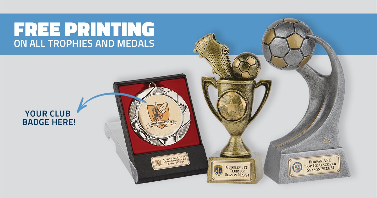 Did you know we offer 𝗳𝗿𝗲𝗲 𝗽𝗿𝗶𝗻𝘁𝗶𝗻𝗴 on all trophies & medals? 🏆🏅 Customise our great value awards with your club badge and text of your choice. Shop now | bit.ly/3KbUyq1