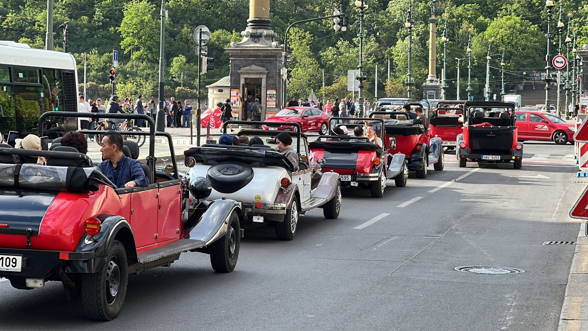 Prague traffic jam circa 1925. Colorized.
