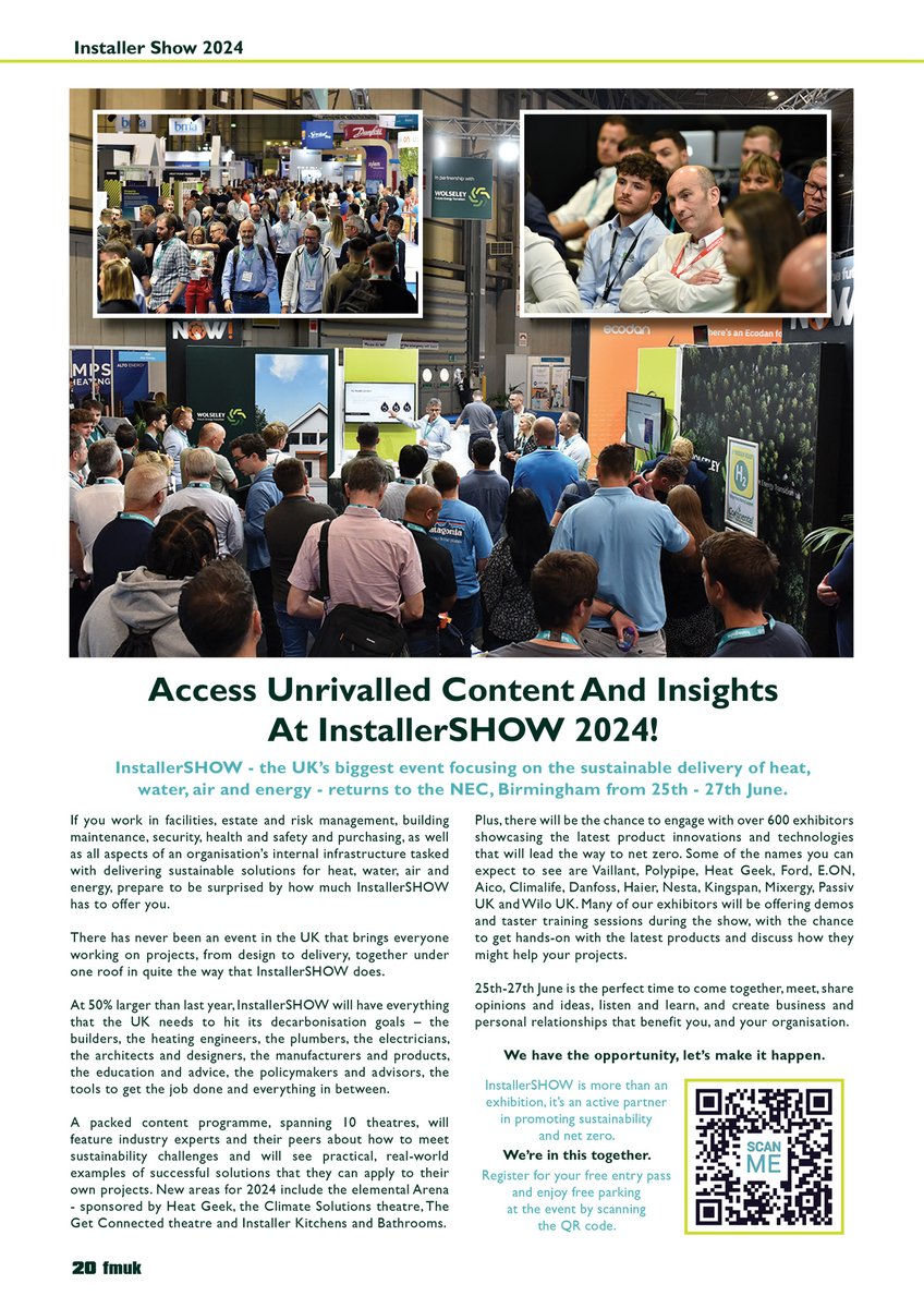 Latest Issue 📰: @InstallerSHOW – the UK’s biggest event focusing on the #sustainable delivery of #heat, #water, #air and #energy – returns to @thenec from 25th - 27th June.

➡️fmuk-online.co.uk/features/5529-…
#facman #FacilitiesManagement #InstallerSHOW2024 #NetZero #CostSaving