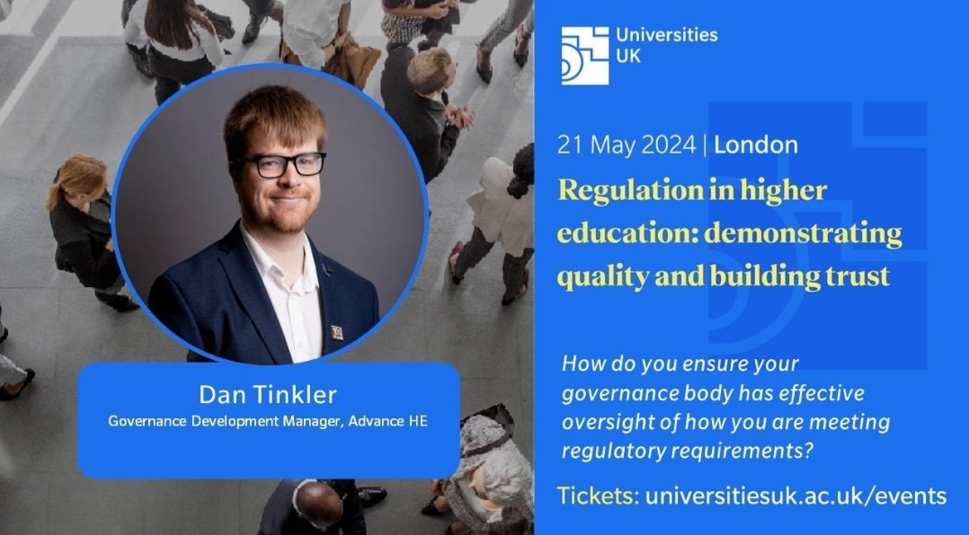 Looking forward to presenting on behalf of @AdvanceHE  later this month at @UniversitiesUK @UUKevents #UUKRegulation Conference on the governing bodies role for ensuring oversight of regulatory requirements.