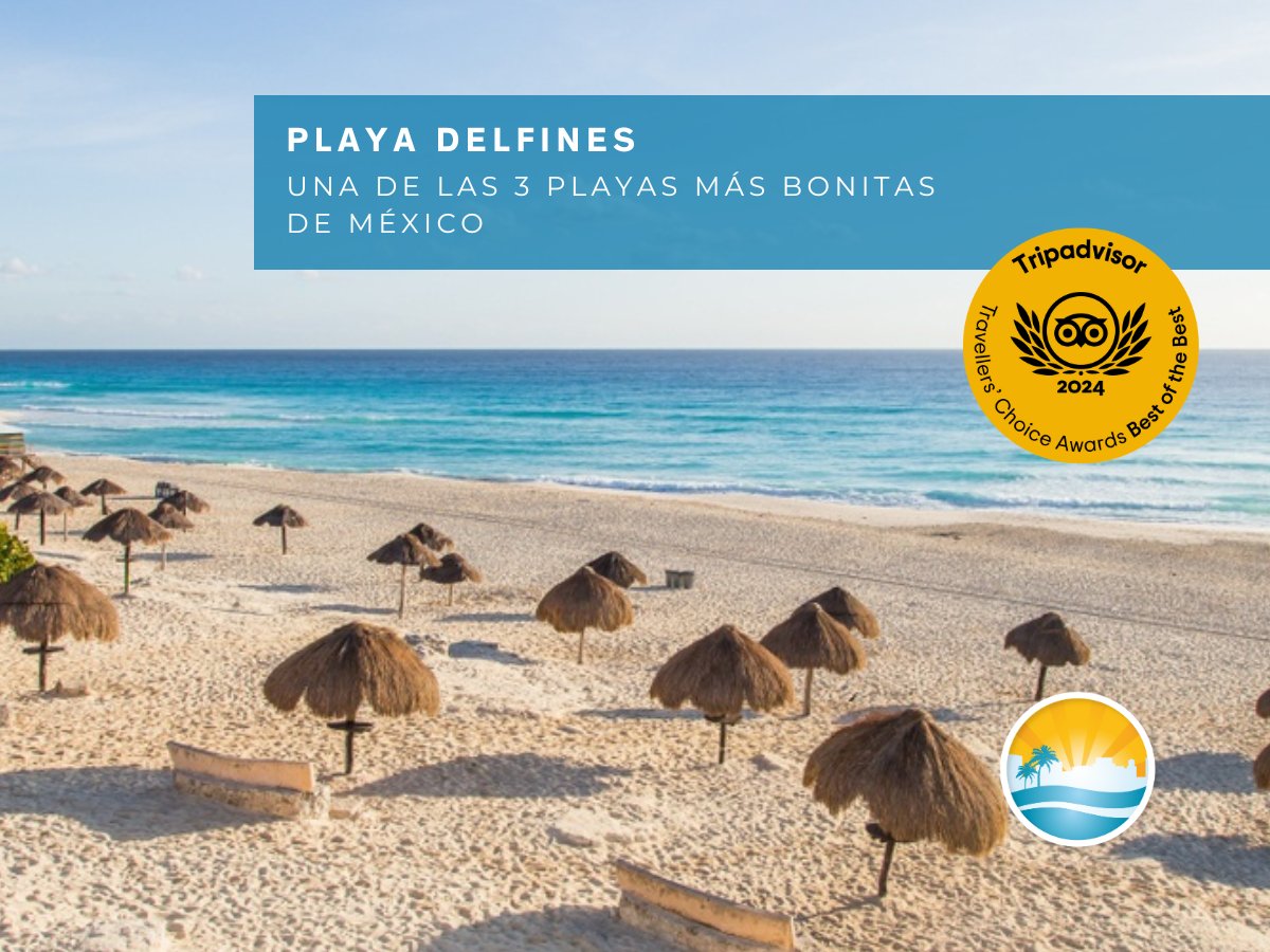 Playa Delfines ha sido galardonada con el prestigioso distintivo #BlueFlag. Además, ha sido reconocida como la tercera más hermosa de México en los premios Travelers Choice Awards 2024 de #Tripadvisor, recibiendo el premio durante el destacado evento del #TianguisTurístico2024.