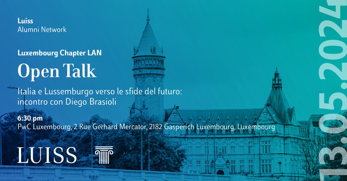 🇱🇺 The Luxembourg Chapter LAN invites you to the upcoming Open Talk event. Our special guest is Diego Brasioli, the Ambassador of Italy to Luxembourg since 2020. 🗓️ 13 May at 6:30 PM 📍PwC Luxembourg Learn how to participate 👉 laureatiluiss.it/archive/chapte…