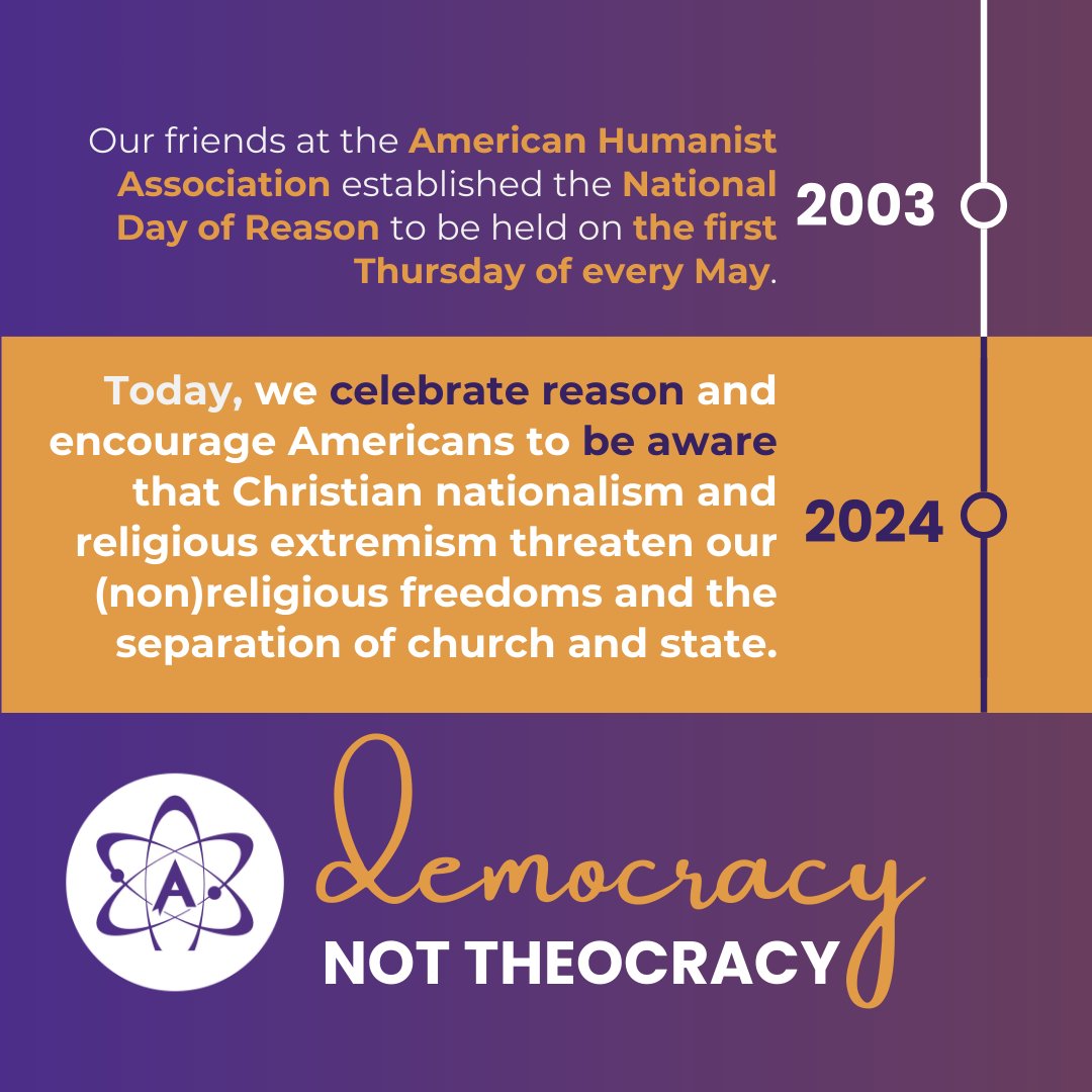 The @NDPTF promotes a dangerous, anti-democratic ideology. We stand with the majority of Americans who oppose Christian nationalism, and we'll keep fighting efforts to eliminate the separation of religion and government. Today, we celebrate #reason + #religiousfreedom for all!