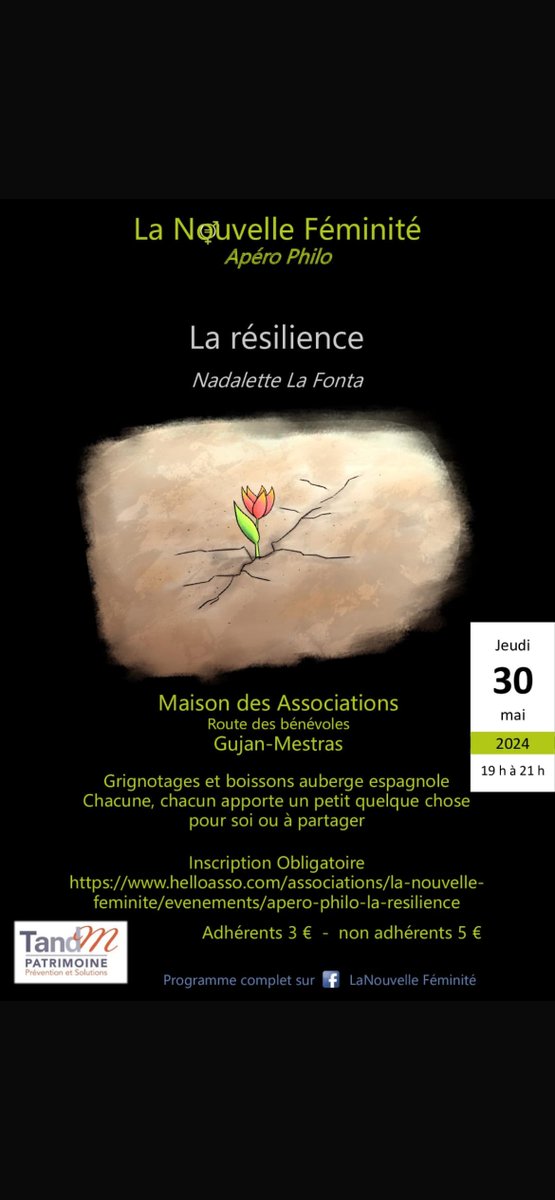 J’ai l’immense plaisir de vous annoncer que je vais animer un apéro philo le 30 mai prochain. Préparez-vous à un voyage introspectif avec ma conférence intitulée. 

Inscriptions : 
helloasso.com/associations/l…