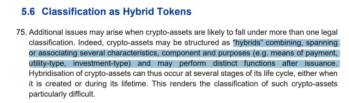 Remember the debate about which token constitutes a security and which does not? We thought we had that sorted out in the #EU, at least on a principle basis. It seems we are not quite there yet. #ESMA introduces a notion of Hybrid Tokens in their papers. What does it mean?