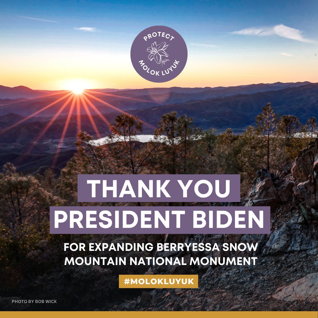 📢BREAKING NEWS! @POTUS has expanded Berryessa Snow Mtn National Monument to permanently protect #MolokLuyuk. Thank you President Biden for safeguarding these culturally significant, biodiverse lands!🍃⛰️bit.ly/ml-wh

#ExpandBerryessa #30x30 #30x30CA #MonumentsforAll
