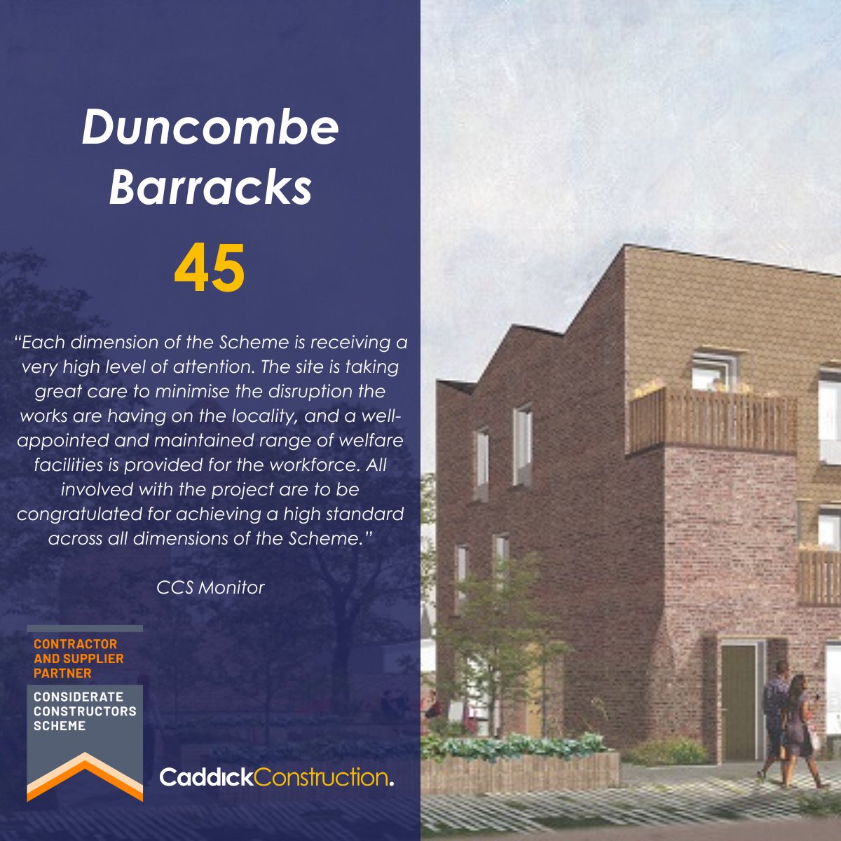 We are thrilled to have received another score of 45/45 on our latest @CCScheme visit at our Duncombe Barracks site 🏆 Congratulations to all the site team and supply chain partners for achieving this fantastic score! #BuildingTogether #loveconstruction #CCS #passivhaus