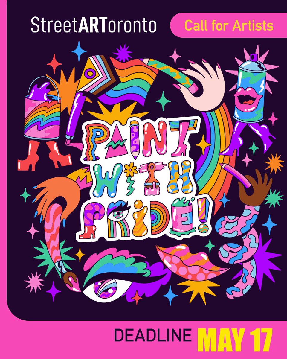 Call for Artists! 📣 

🌈 ✨Paint with Pride!  is a pilot project  created in partnership w. @the519 &amp; @pridetoronto that seeks to engage w. nine 2SLGBTQ+ artists to do live painting during the weekend of #Pride2024!

⏰Deadline: May 17, 7:30PM

💻 Apply: streetartoronto.ca/paintwithpride