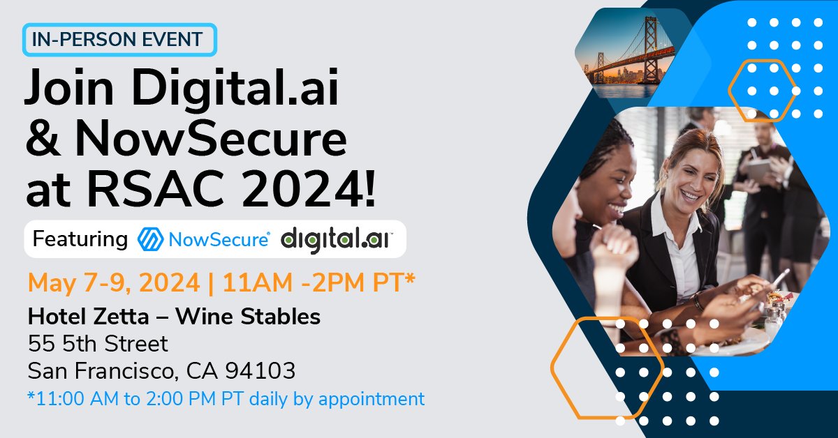 Escape the RSA frenzy next week and join the experts from #NowSecure and @digitaldotai for lunch in our hospitality suite loom.ly/3xmTLY4