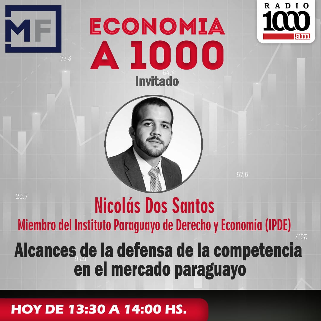 ‼️ Hoy, en #EconomíaA1000 conversaremos con <a href="/NDS_Py/">Nicolas Dos Santos</a> del <a href="/IPDEpy/">Instituto Paraguayo de Derecho y Economía</a> 

📣 Seguí el programa‼️                       
🎙️ 1000noticias.com.py       

📺 Canal 27 Tigo Star y por 
youtube.com/@1000noticias?…

📲 0994 674 000