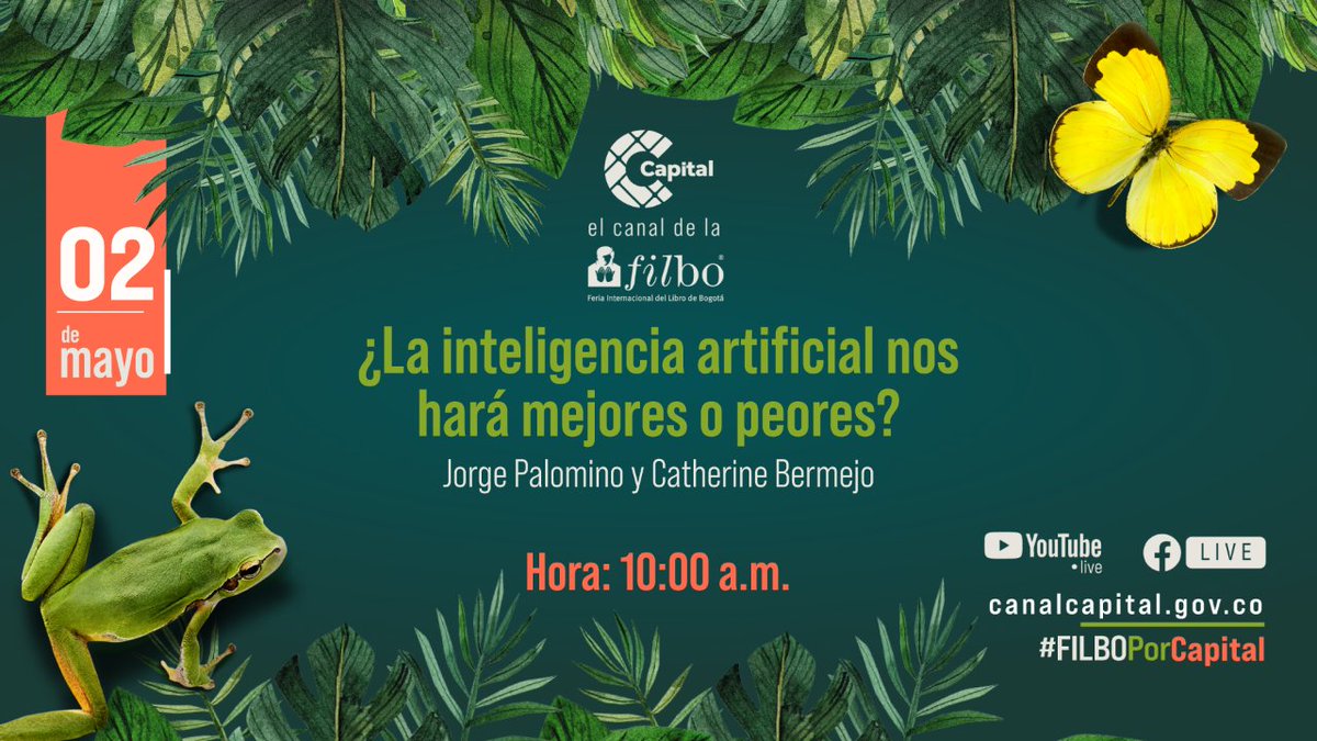 ⭕ENVIVO | ¿La inteligencia artificial nos hará mejores o peores? 🤖🤔 Esta es la pregunta en la que indagan Jorge Palomino y Catherine Bermejo, de la @Utadeo_edu_co, en la @FILBogota 🏫. 📲👉🏽 Conéctate #EnLaTV para darle cierre a la #FILBOporCapital i.mtr.cool/yhmngbokju