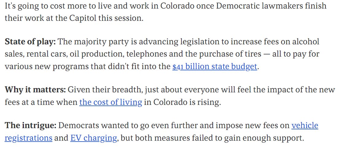 'It's going to cost more to live and work in Colorado once Democratic lawmakers finish their work at the Capitol this session.' #copolitics