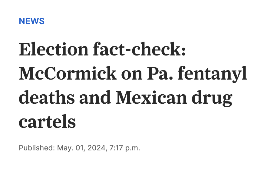 FACT CHECK: TRUE ✅ Mexican drug cartels are responsible for killing thousands of Pennsylvanians with deadly fentanyl. We must defend our commonwealth. pennlive.com/news/2024/05/e…