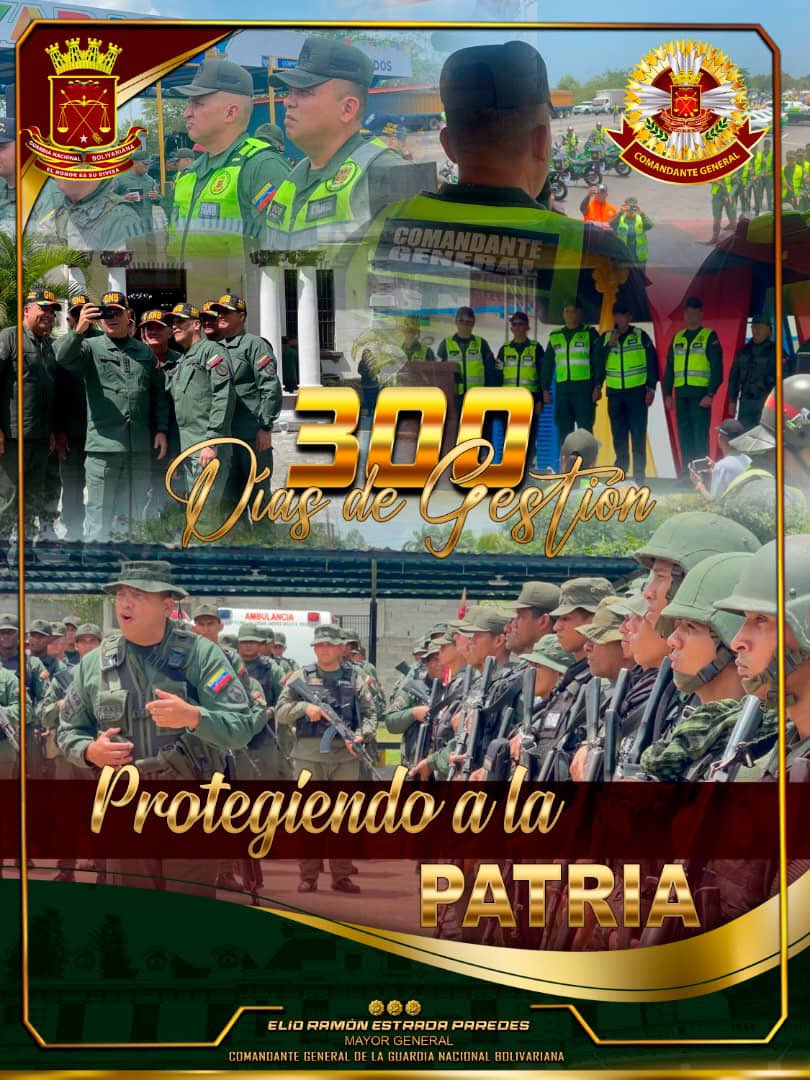 #300DíasDeGestión Nuestra gloriosa Guardia Nacional Bolivariana seguimos protegiendo a nuestra Patria con lealtad y compromiso inquebrantable.
¡Solo Unidos Venceremos! ✊