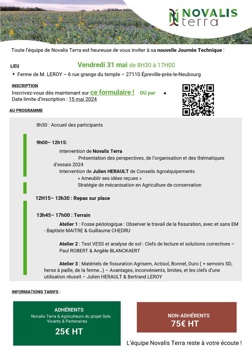 Novalis Terra (@novalis_terra) on Twitter photo L’équipe <a href="/novalis_terra/">Novalis Terra</a> organise le 31 mai 2024, une nouvelle journée technique !
"Structuration verticale : de la fissuration mécanique à l'équilibre des sols"
Conférences,démonstrations,échanges... une journée qui s'annonce riche et conviviale !
#agronomie #agriculture #sol L’équipe <a href="/novalis_terra/">Novalis Terra</a> organise le 31 mai 2024, une nouvelle journée technique !
"Structuration verticale : de la fissuration mécanique à l'équilibre des sols"
Conférences,démonstrations,échanges... une journée qui s'annonce riche et conviviale !
#agronomie #agriculture #sol