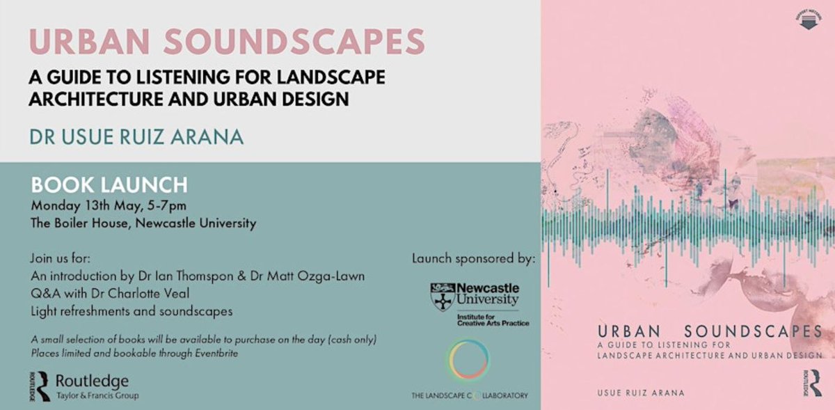 It's the launch of the Urban Soundscapes book by @UsueRuiz on Mon 13 May, Newcastle University. A fantastic night with intro from @In_Stasus & @IanThomp and Q&A with @animating_space Book here >> bit.ly/44qH6Iv @NCLcreativearts @NewcastleUniAPL