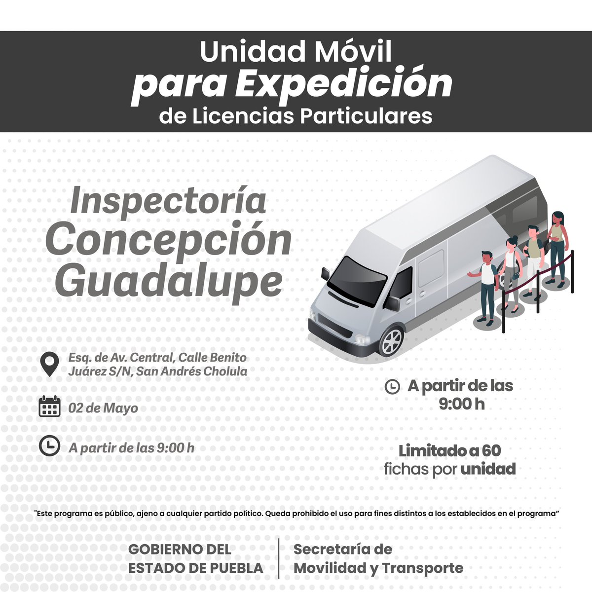 La #UnidadMóvil para la expedición de licencias particulares, hoy se encuentra en el Mercado Morelos y en la Inspectoría Concepción Guadalupe.

📍Dirección en la imagen
💲🗒️ bit.ly/3Rondel
🕐 A partir de las 9:00