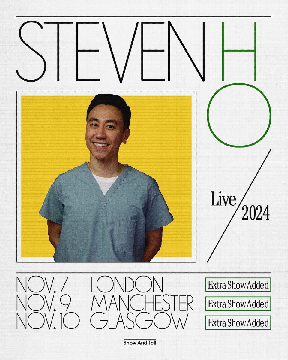 📣 EXTRA DATES ADDED DUE TO DEMAND 📣 Viral sensation STEVEN HO has added extra dates for his debut UK tour in LONDON @21Soho, MANCHESTER @FSCMCR, GLASGOW @StandGlasgow this November! 🎟️ Tickets at showandtellpresents.com/events/steven-…