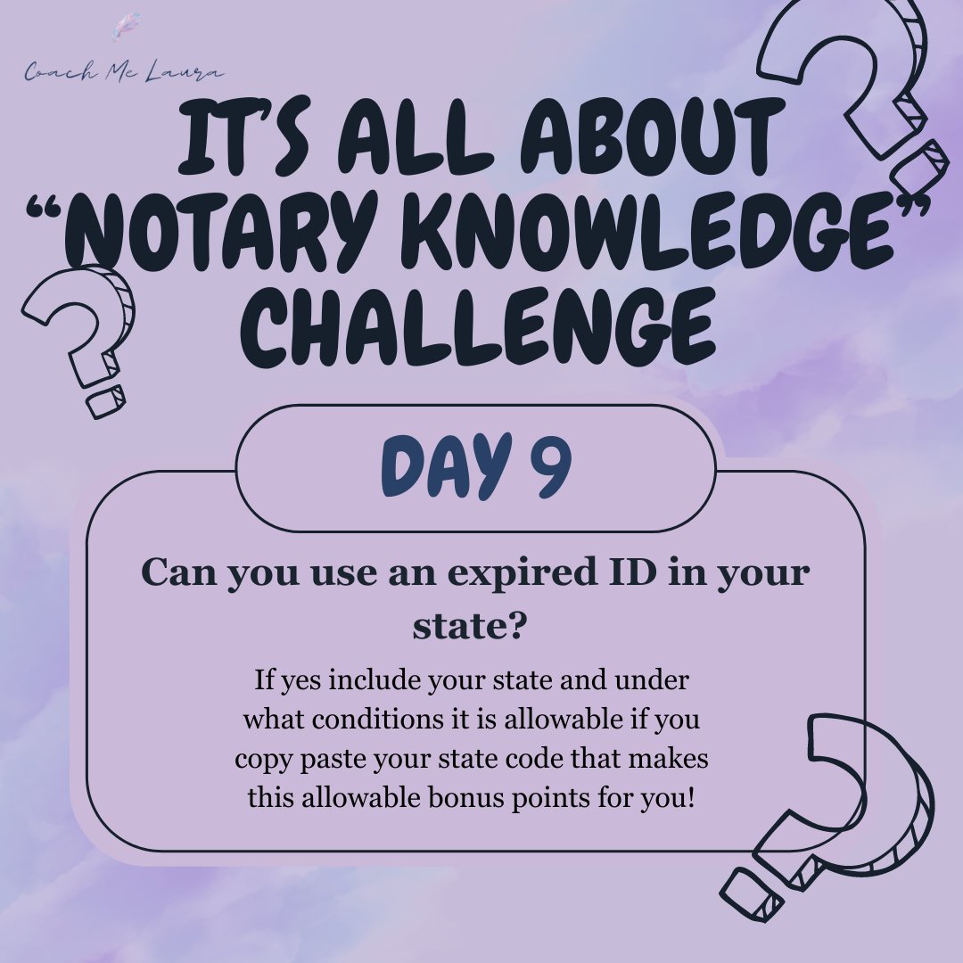 📜💼 Welcome to Day 9 of the Notary Knowledge Challenge! 🚀Let's continue the engagement and keep our notary skills sharp! #NotaryChallenge #Day9 #UnlockTheAnswers #CommunityInvolvement #NotarySkills #LegalInsights #ExpertAdvice #KnowledgeExchange #StaySharp #NotaryTips